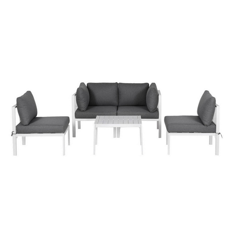 5-Seater Outdoor Aluminium Sofa Set – White Frame, Grey Cushions-4
