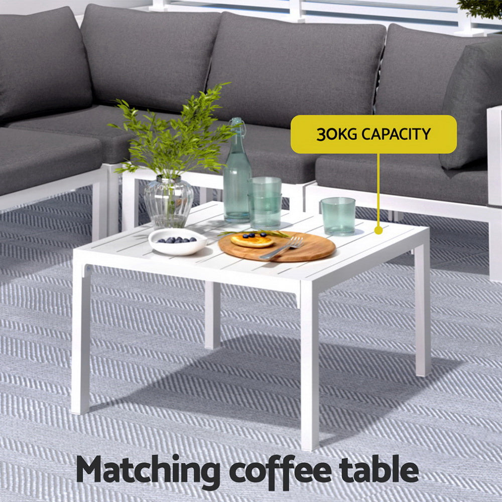5-Seater Outdoor Aluminium Sofa Set – White Frame, Grey Cushions