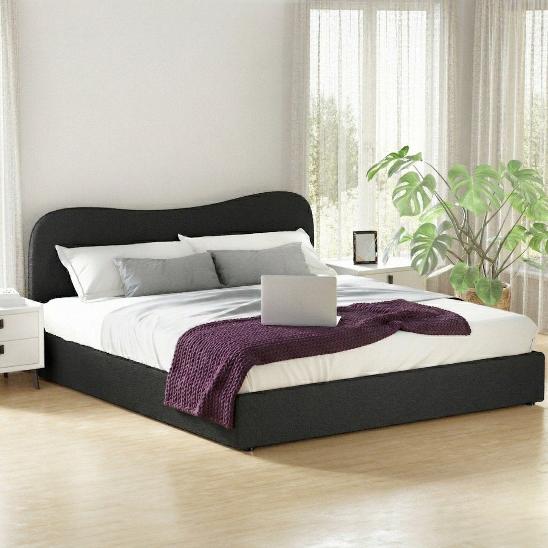 King Package | Albany Bouclé Bed Frame Black & Serenity Euro Top Mattress (Medium Firm)
