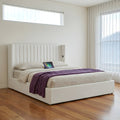Aria Vertical Tufted Double Gas Lift Storage Bed Frame – White