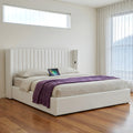 Aria Vertical Tufted King Gas Lift Storage Bed Frame – White