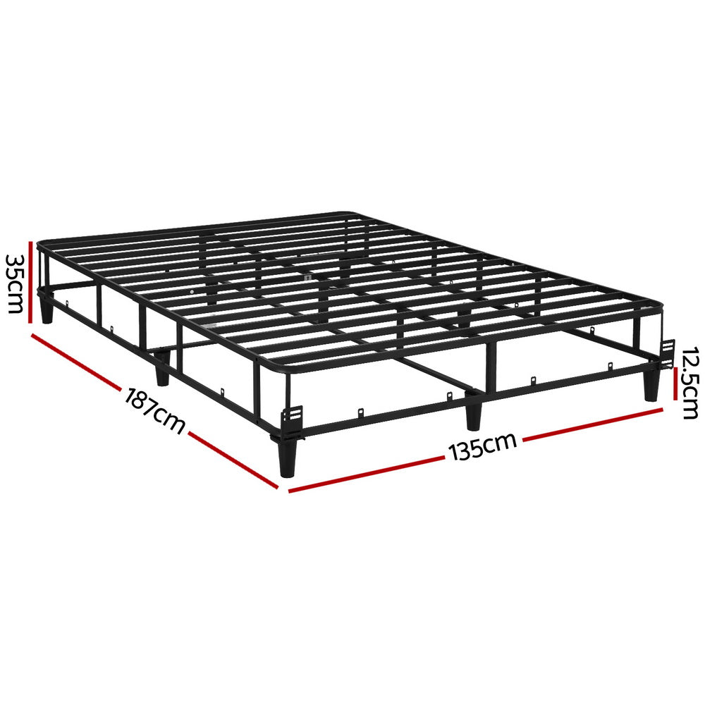 Mason Double Bed Frame Base Grey with metal slats and sturdy legs, designed for durable bedroom furniture support