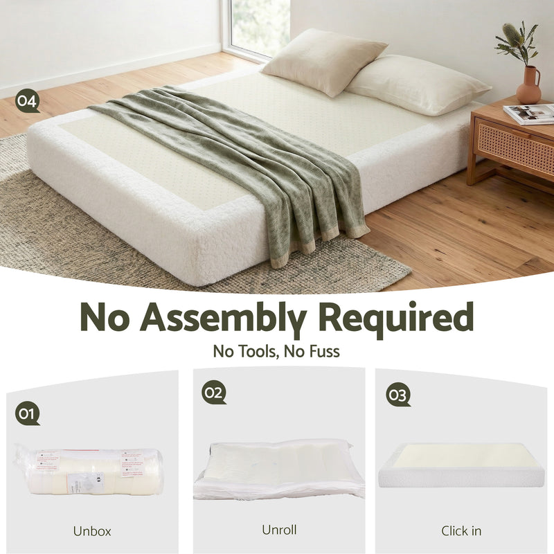 Instant-Setup Queen High-Density Sponge Boucle Compression Bed - Cream White-4