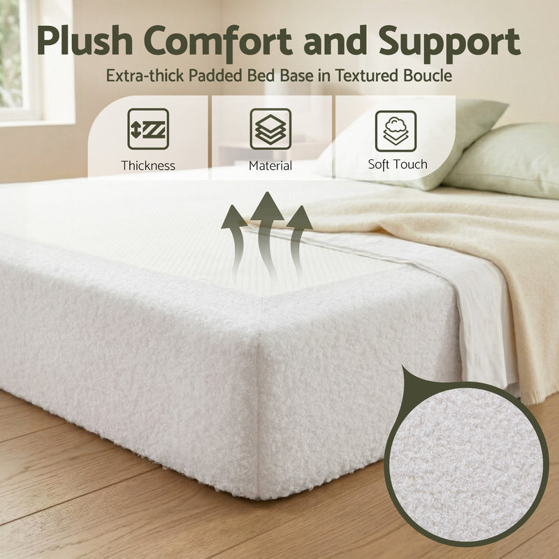 Instant-Setup Queen High-Density Sponge Boucle Compression Bed - Cream White-6