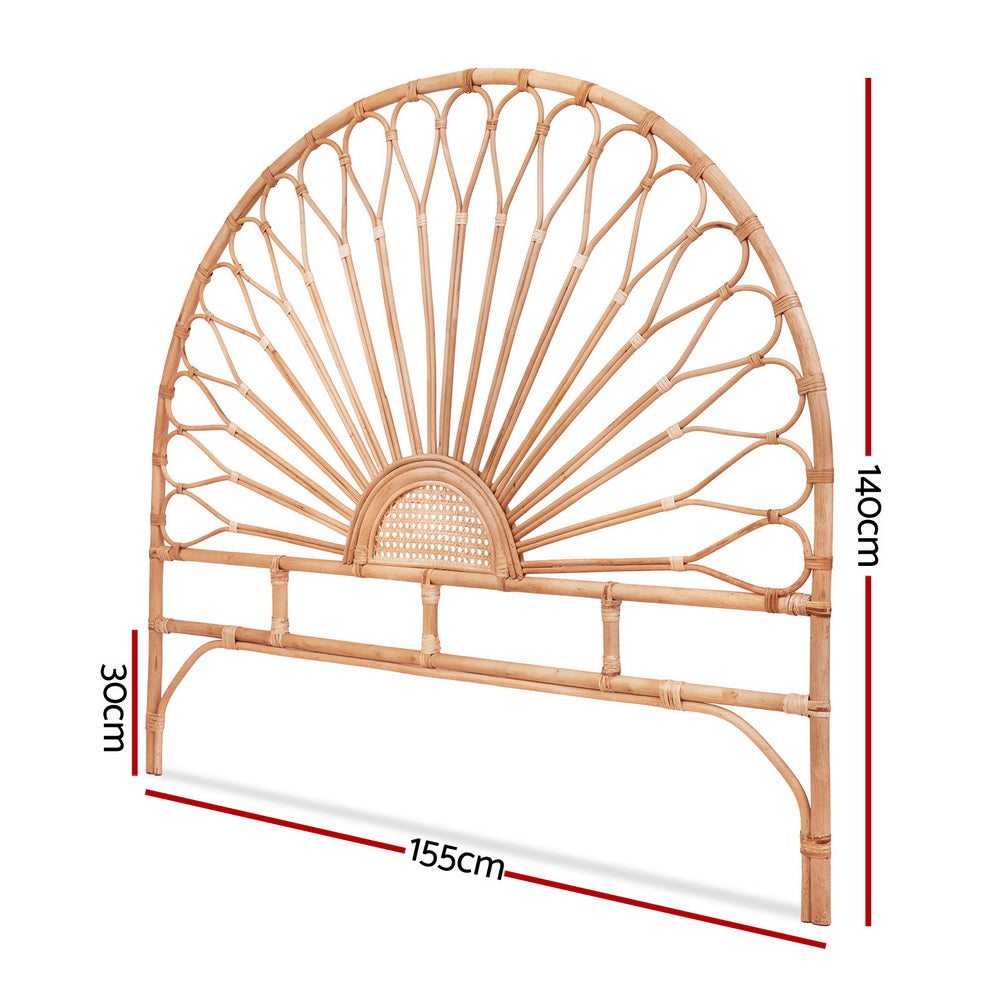 Bed Headboard Queen Bedhead Rattan - MARI Pine with curved woven rattan design for rustic boho bedroom furniture by Bedzy