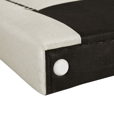 Close-up of corner detail on Rive King Size Headboard - Beige showing fabric texture and button feature