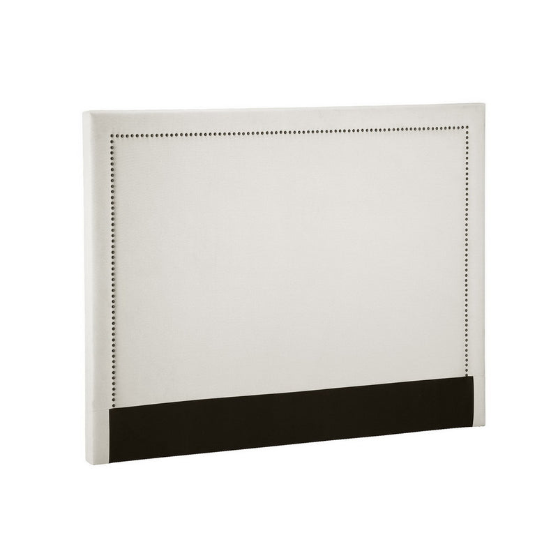 Rive Queen Bed Headboard with Upholstered Fabric & Nail-Edge Design - Beige, elegant bedroom furniture piece by Bedzy