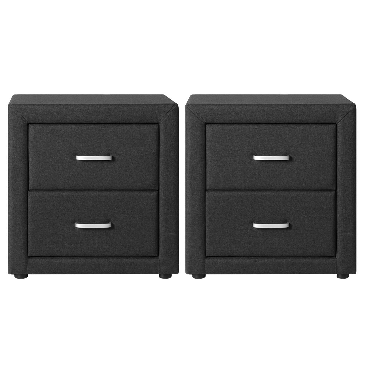 2X Bedside Table 2 Drawers Fabric - CADEN Charcoal