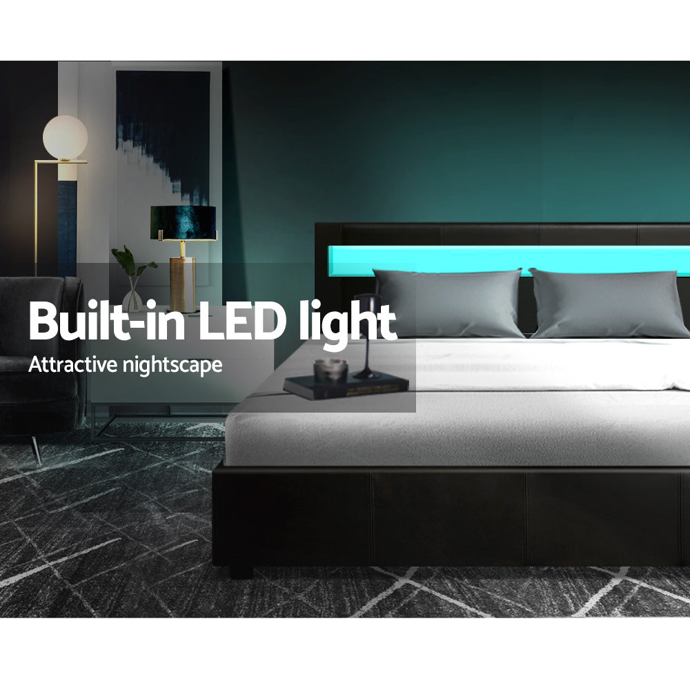 Wanda Double Gas Lift Storage Bed Frame with LED Lights – Black