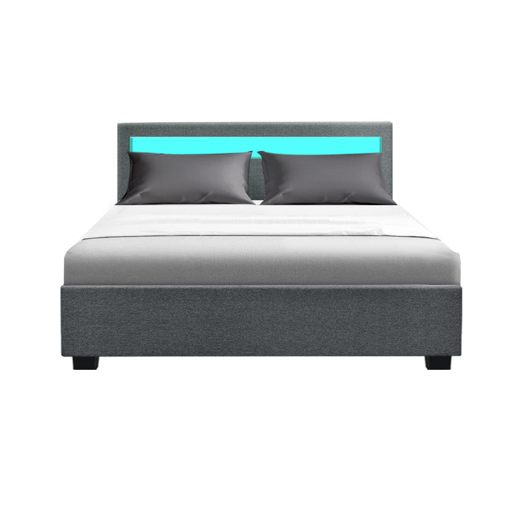 Wanda Double Gas Lift Storage Bed Frame with LED Lights – Grey