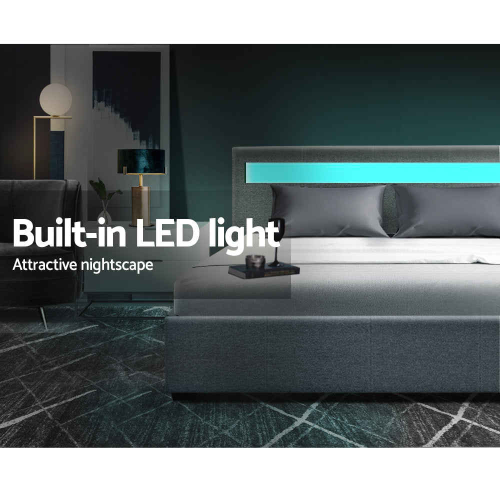 Wanda Double Gas Lift Storage Bed Frame with LED Lights – Grey