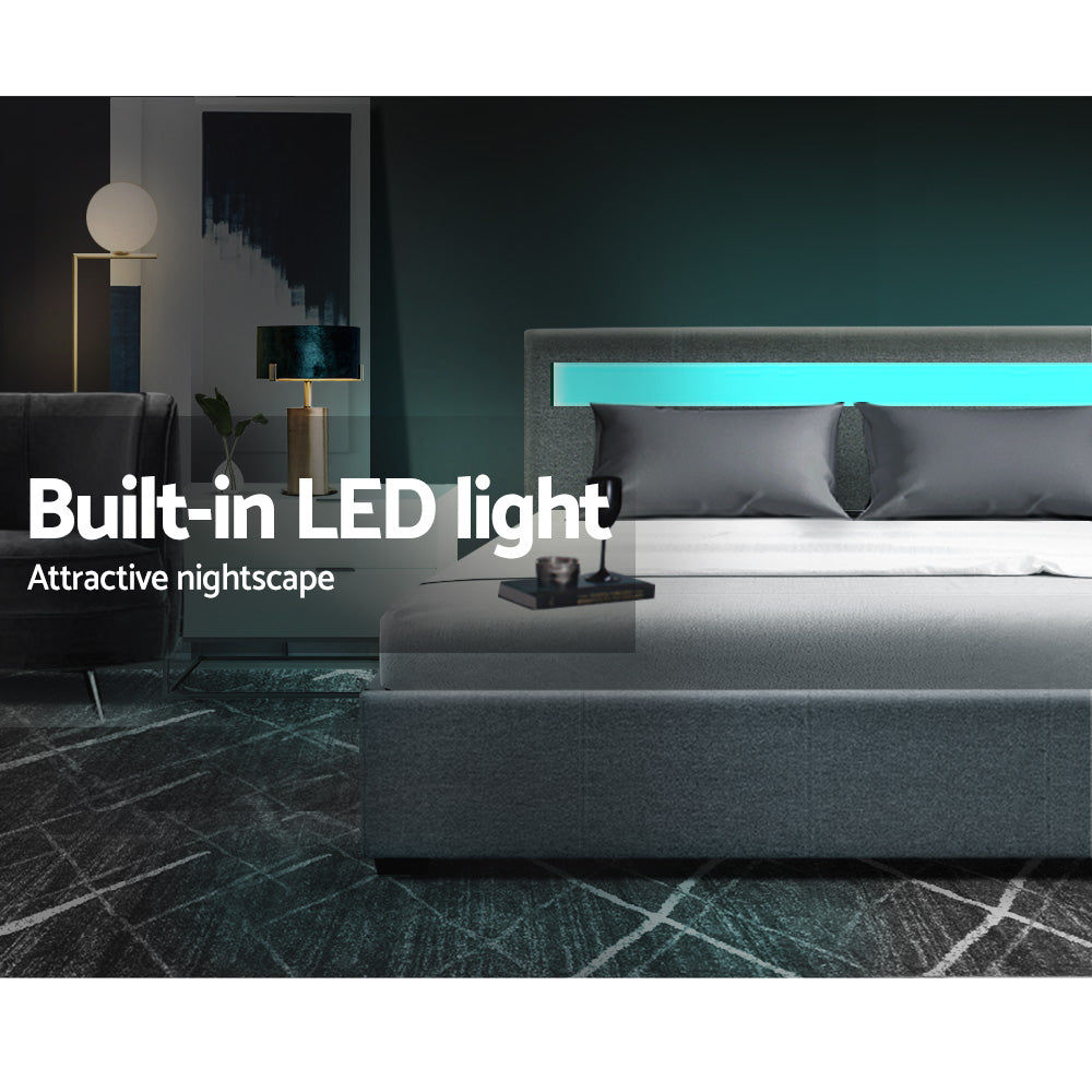 Wanda LED Storage Queen Bed Frame Grey