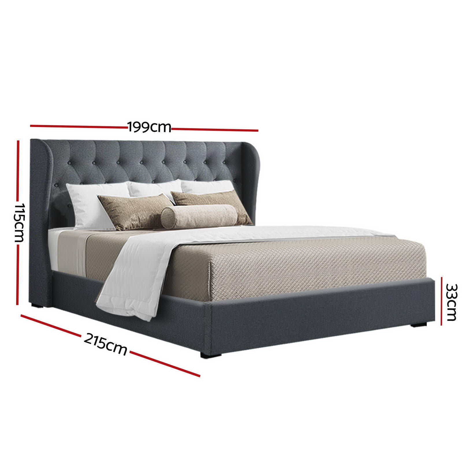 Elouera King Frame With Gas Lift Storage Charcoal