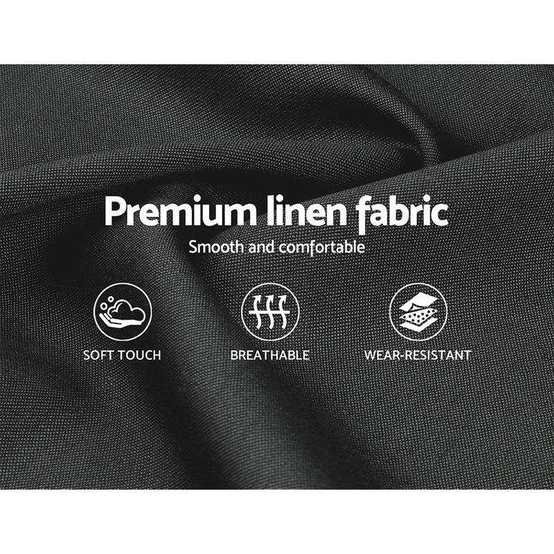 Close-up of charcoal premium linen fabric with soft touch, breathable, and wear-resistant features for Elouera King Frame With Gas Lift Storage Charcoal