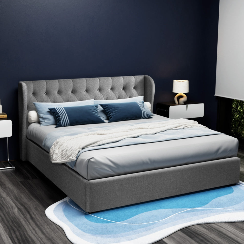 Elouera King Bed Frame With Gas Lift Storage Grey