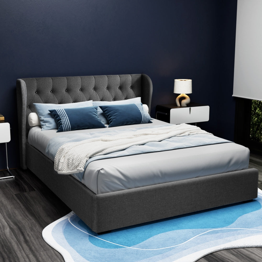 Elouera Queen Bed Frame With Gas Lift Storage Charcoal