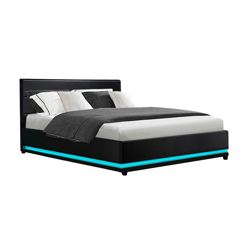 Henley Double Gas Lift Storage Bed Frame with LED Lights – Black-5