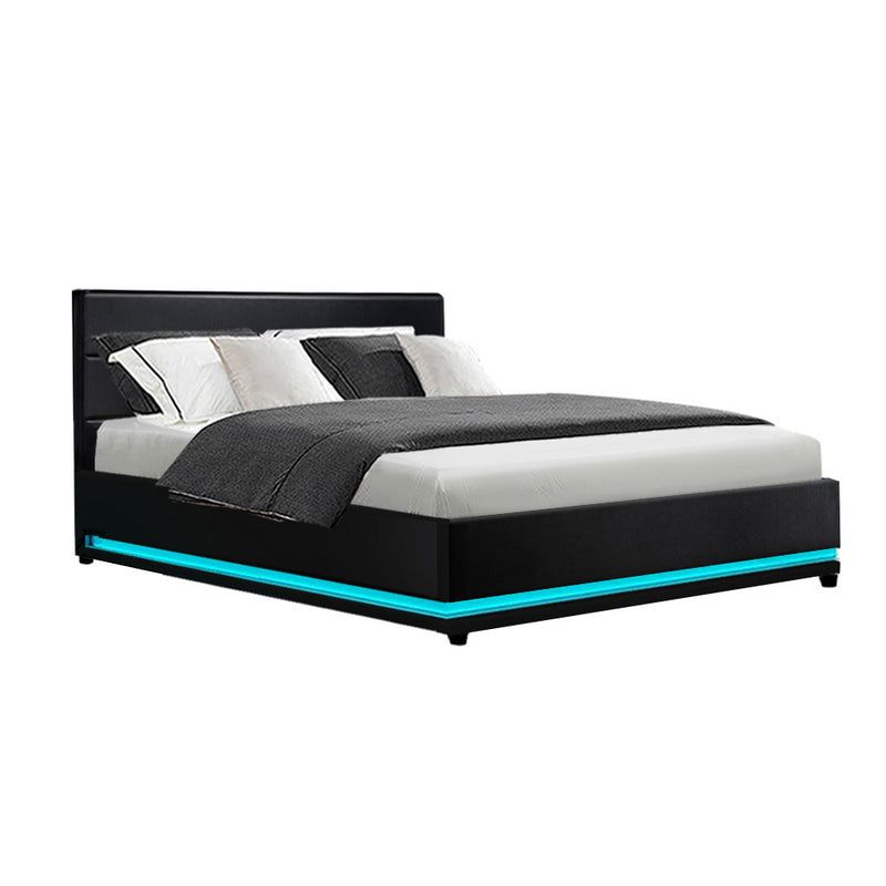 Henley Double Gas Lift Storage Bed Frame with LED Lights – Black-5