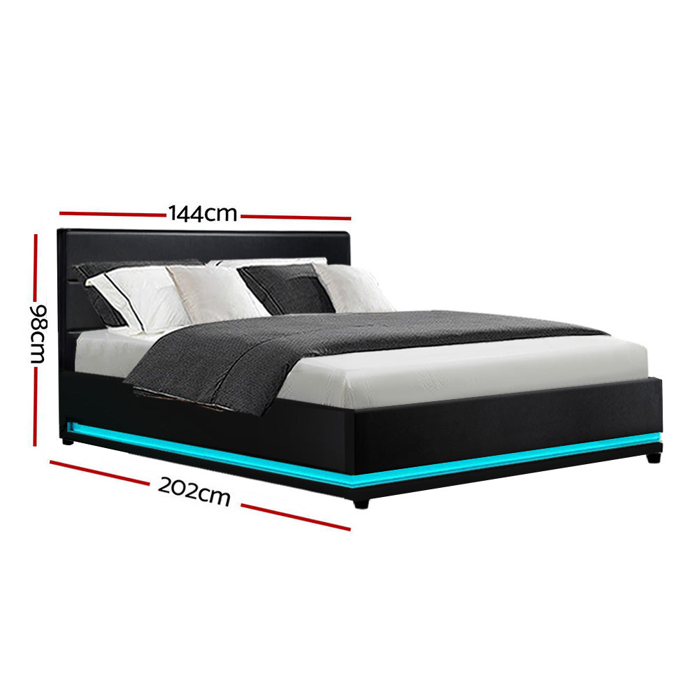 Henley Double Gas Lift Storage Bed Frame with LED Lights – Black-4
