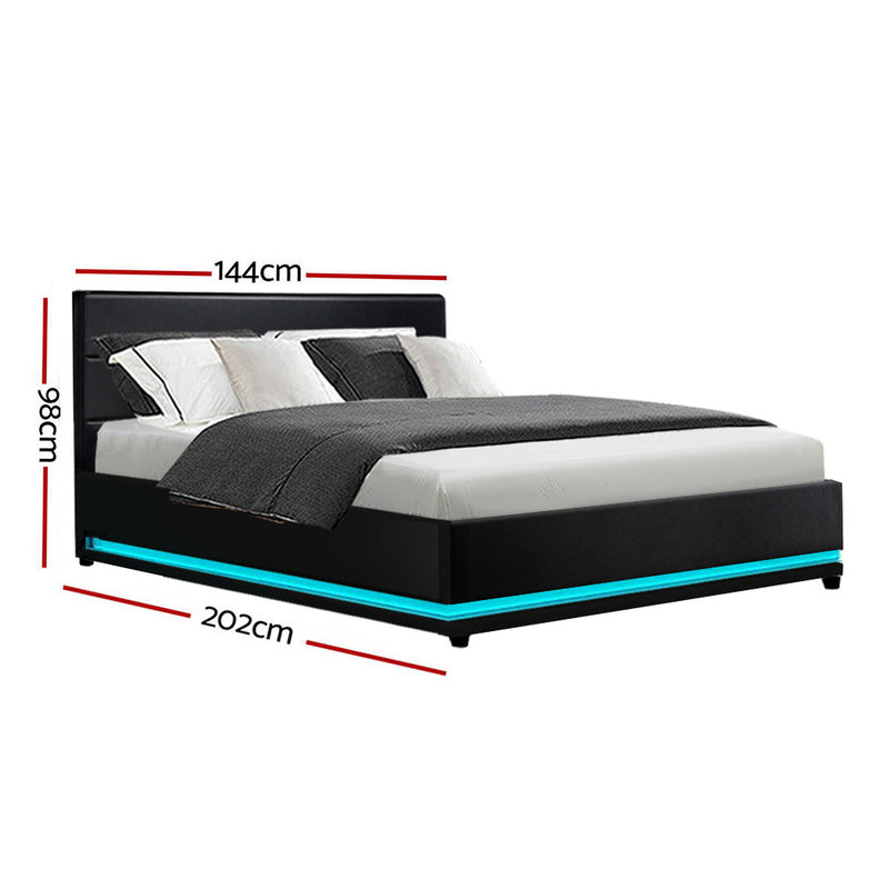 Henley Double Gas Lift Storage Bed Frame with LED Lights – Black-4