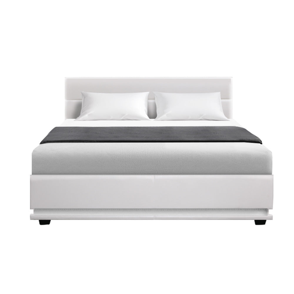Henley Double Gas Lift Storage Bed Frame with LED Lights – White