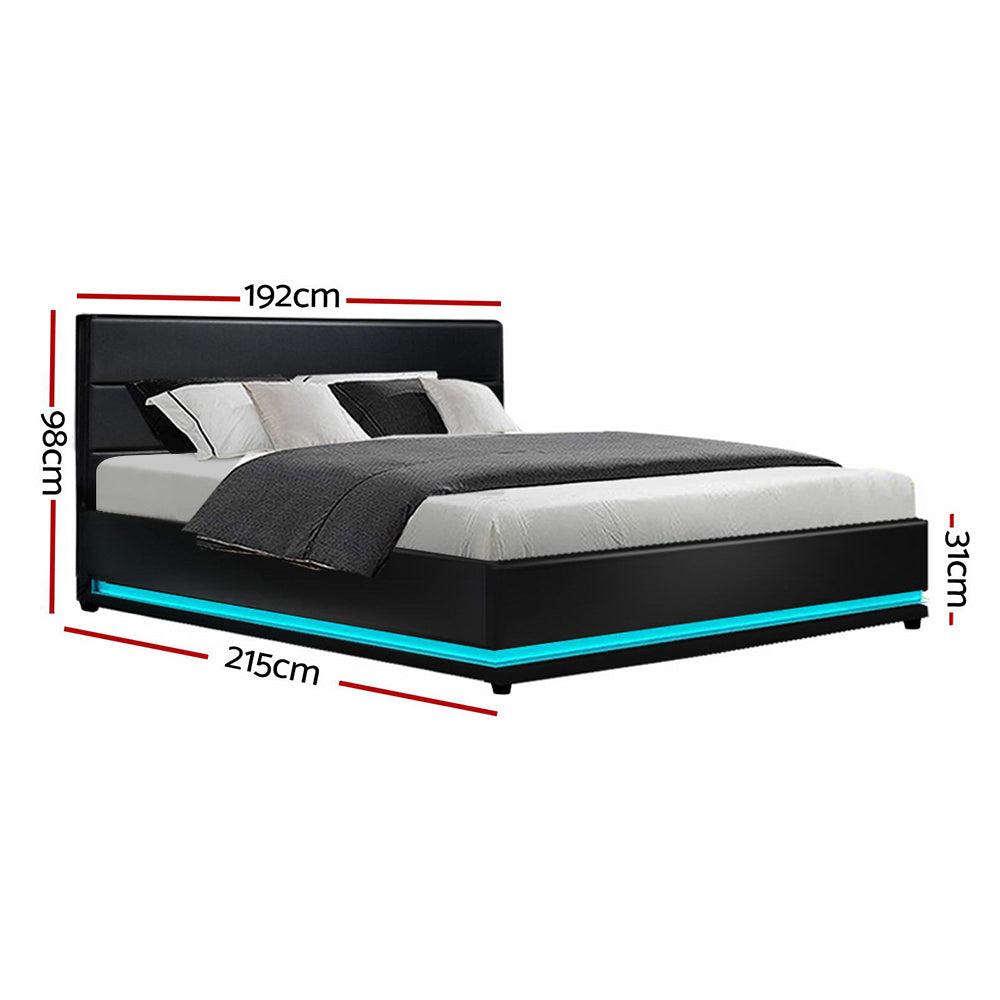 Henley King Gas Lift Storage Bed Frame with LED Lights – Black