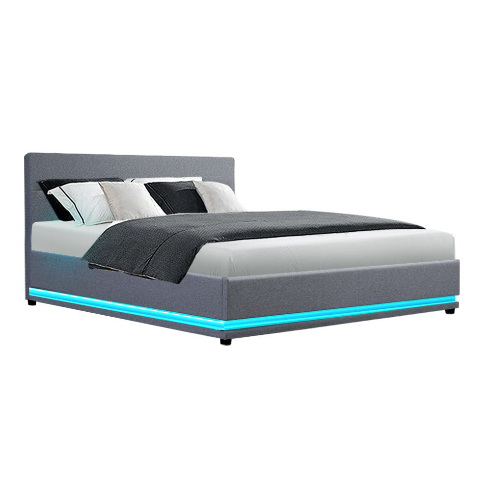 Henley Queen Gas Lift Storage Bed Frame with LED Lights – Grey