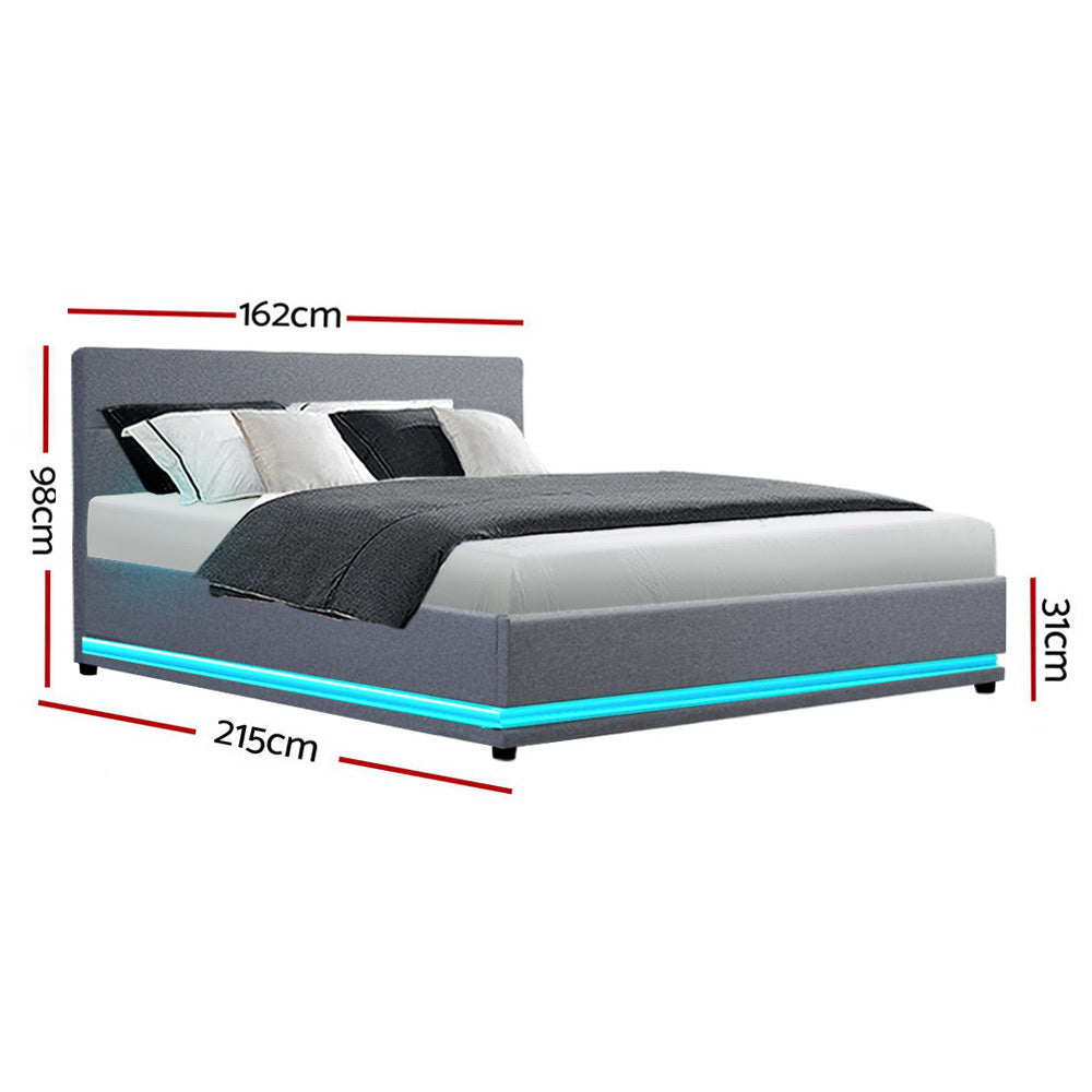 Henley Queen Gas Lift Storage Bed Frame with LED Lights – Grey