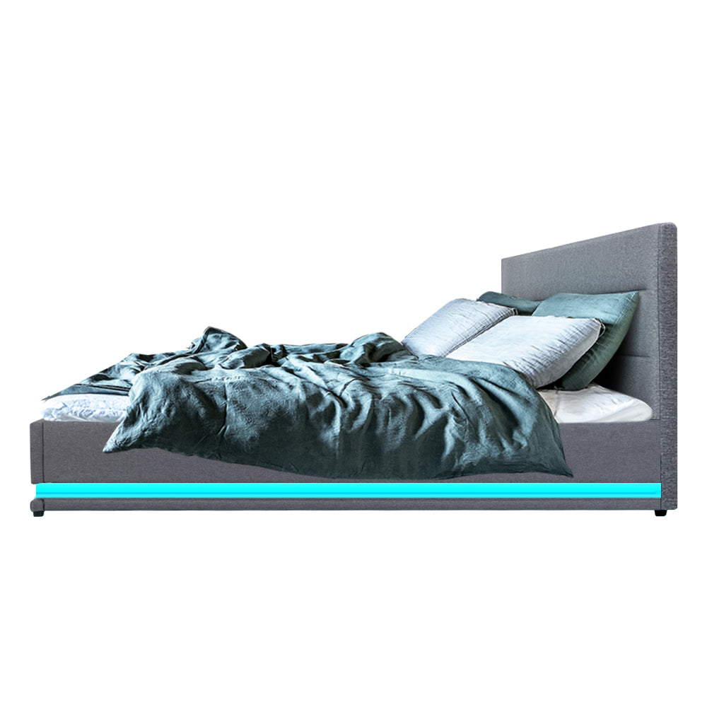 Henley Queen Gas Lift Storage Bed Frame with LED Lights – Grey