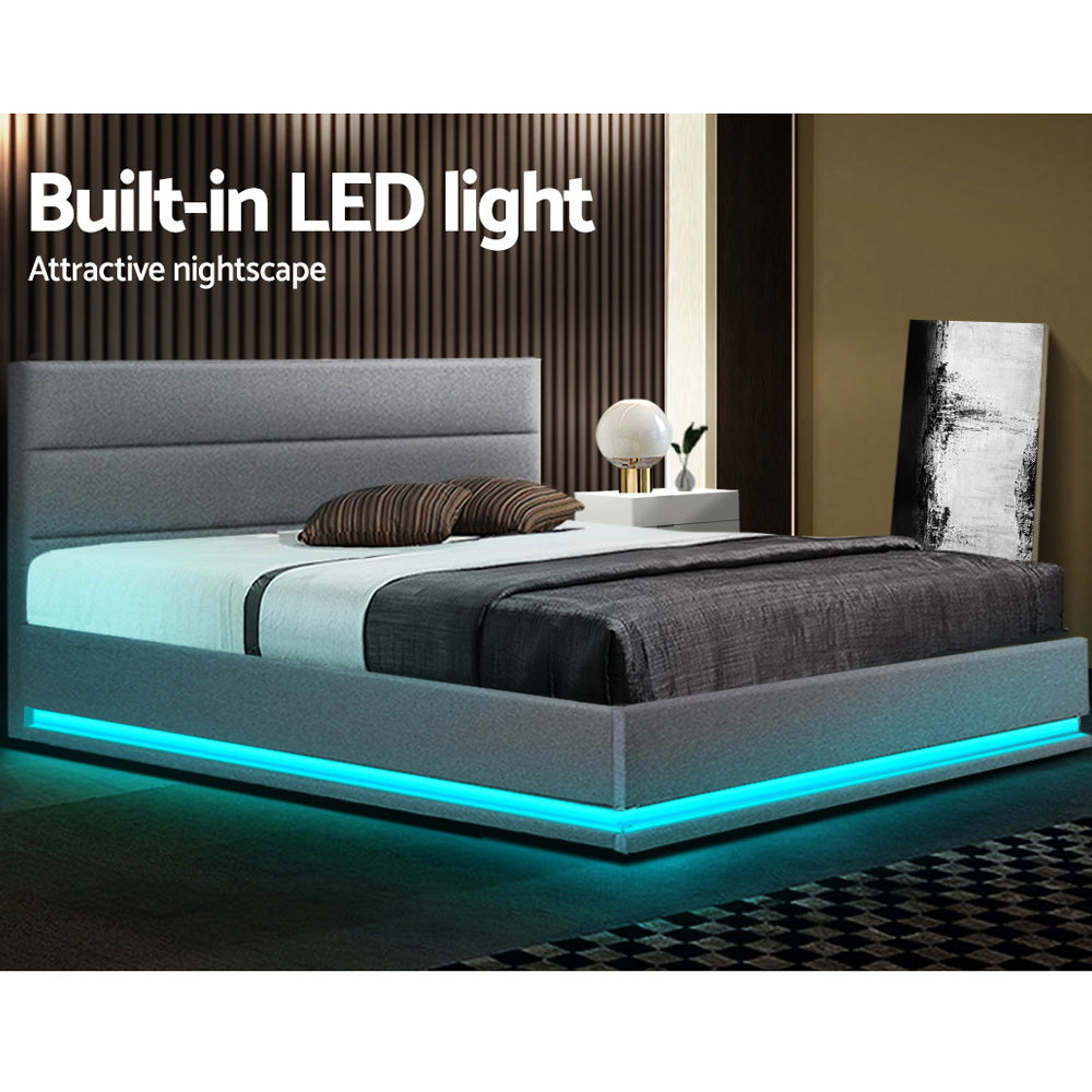 Henley Queen Gas Lift Storage Bed Frame with LED Lights – Grey
