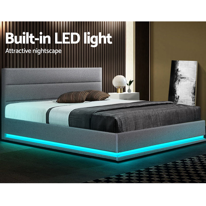 Henley Queen Gas Lift Storage Bed Frame with LED Lights – Grey-7