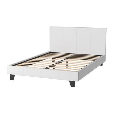 Coogee Double Bed Frame White with PVC leather upholstery, wooden slats, and modern bedroom furniture design by Bedzy