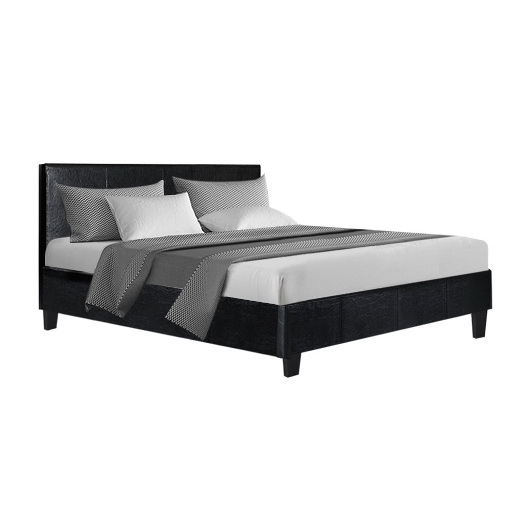 Coogee Double Bed Frame Black in premium PVC leather with cushioned headboard, modern design, and bedroom furniture style