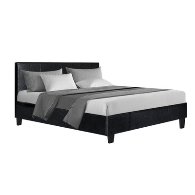 Coogee Double Bed Frame Black in premium PVC leather with cushioned headboard, modern design, and bedroom furniture style