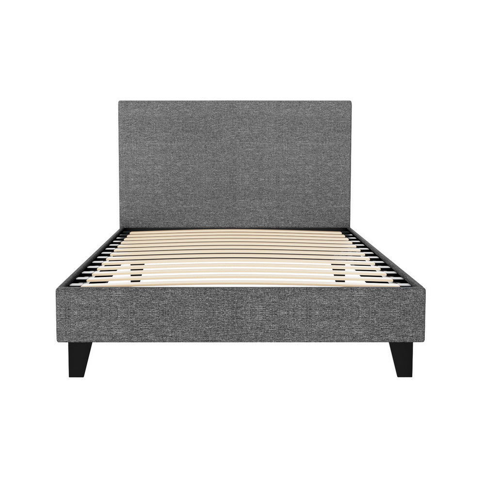 Coogee King Single Bed Frame Grey with premium faux linen upholstery, wooden slats, and modern design for bedroom furniture