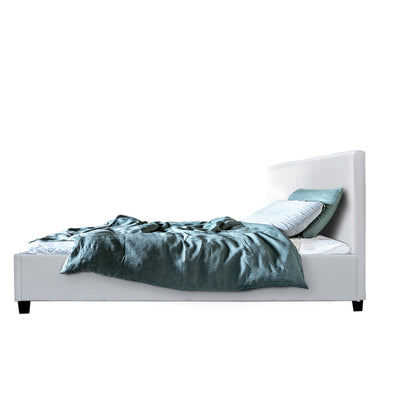 Coogee King Single Bed Frame White with premium PVC leather, cushioned headboard, and modern bedroom furniture design