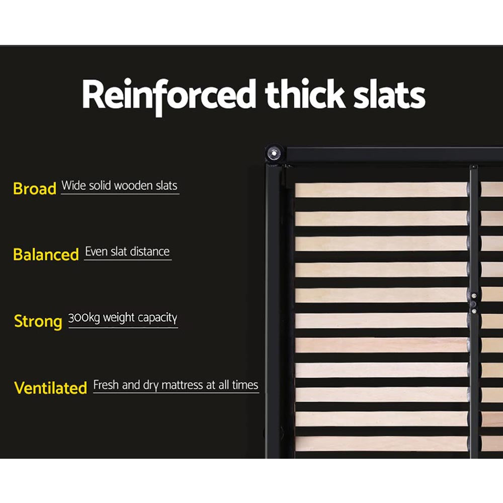 Coogee Queen Bed Base Charcoal with reinforced wide wooden slats designed for strong support and balanced ventilation