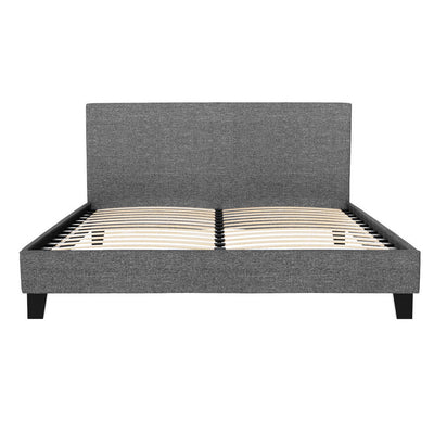 Coogee Queen Bed Frame Grey with premium faux linen upholstery, wooden slats, and sleek modern design by Bedzy