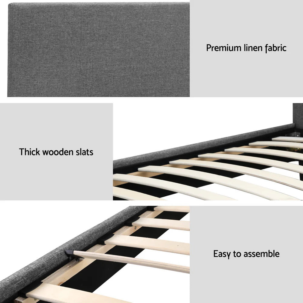 Single Premium Package | Coogee Bed Frame Grey, Alanya Euro Top Pocket Spring Mattress (Medium Firm) & Pillowtop Mattress Topper