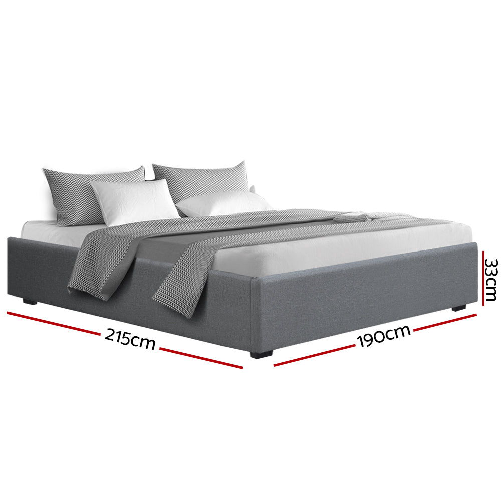 King Size Gas Lift Bed Frame Base with Storage - Grey-2