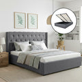 Lucas King Gas Lift Storage Bed with Tufted Headboard – Grey