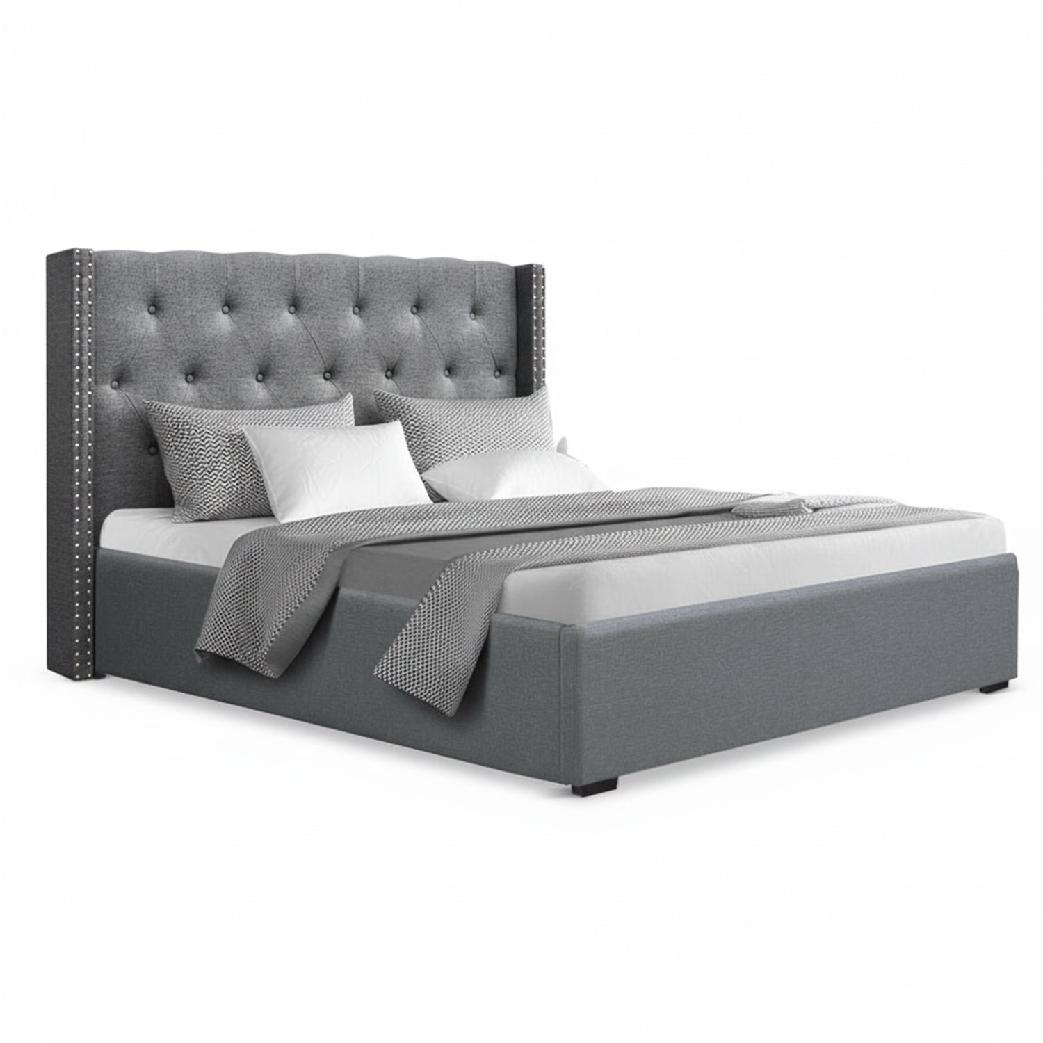 Lucas Queen Gas Lift Storage Bed with Tufted Headboard – Grey