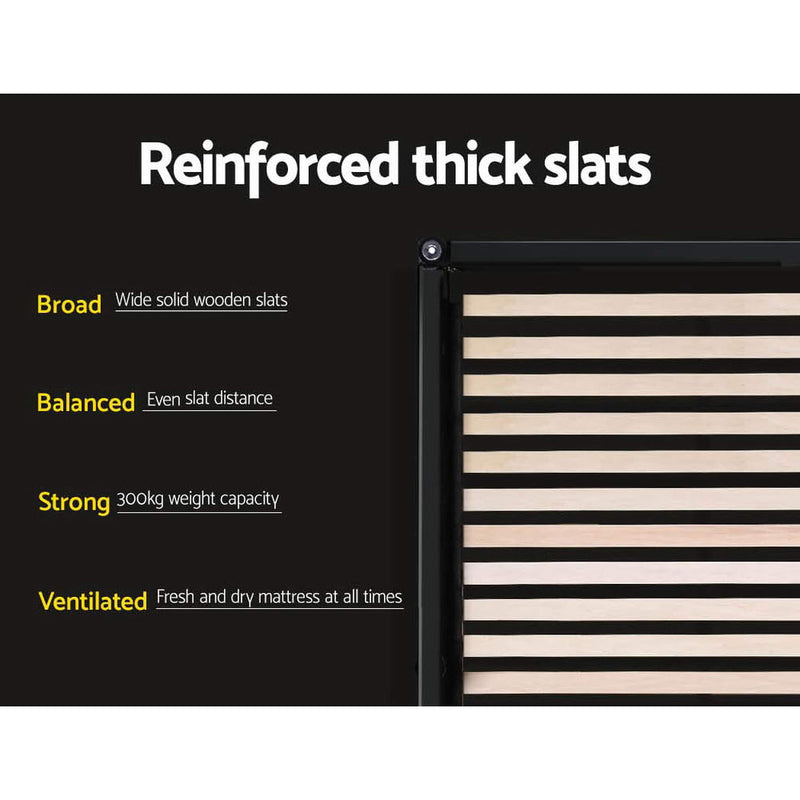 Toki Gas Lift Queen Bed Frame Base with Storage Charcoal showing reinforced wooden slats and steel frame details