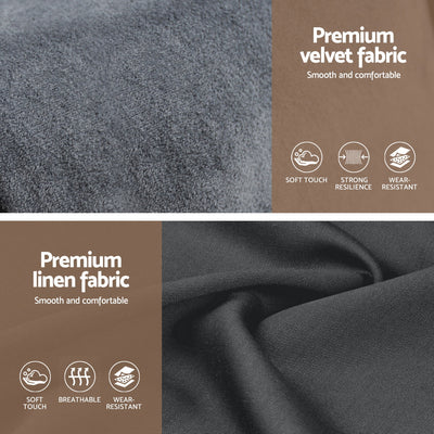Close-up of premium velvet and linen fabrics highlighting softness, durability for Velantra King Gas Lift Storage Bed with Headboard – Grey