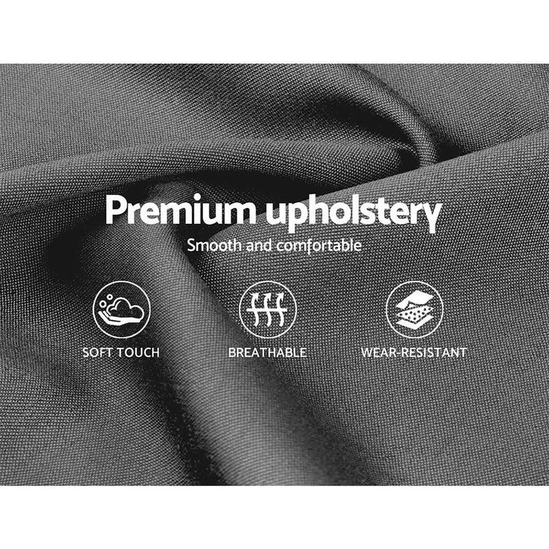 Close-up of premium upholstery fabric highlighting softness, breathability, and wear resistance for Hyams Double Bed Frame Grey.