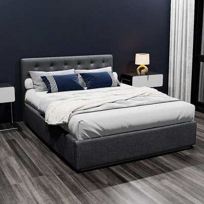Dorilla Gas Lift Storage Double Bed Frame - Charcoal with tufted headboard and modern bedroom furniture styling