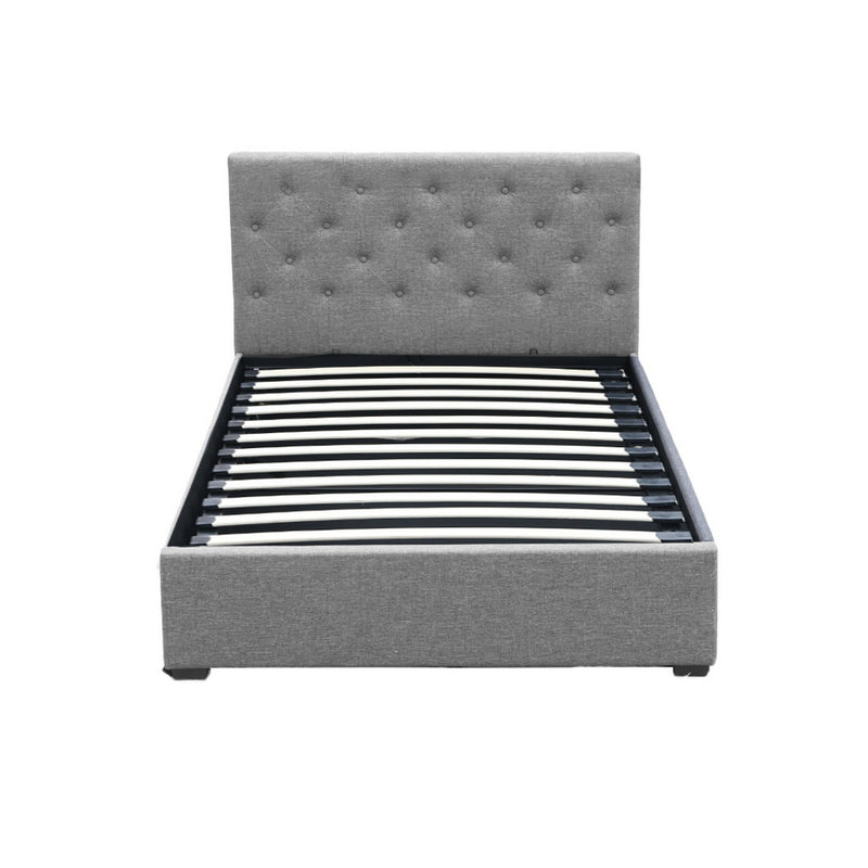Dorilla Gas Lift Storage King Single Bed Frame - Grey with tufted headboard and wooden slats for bedroom furniture