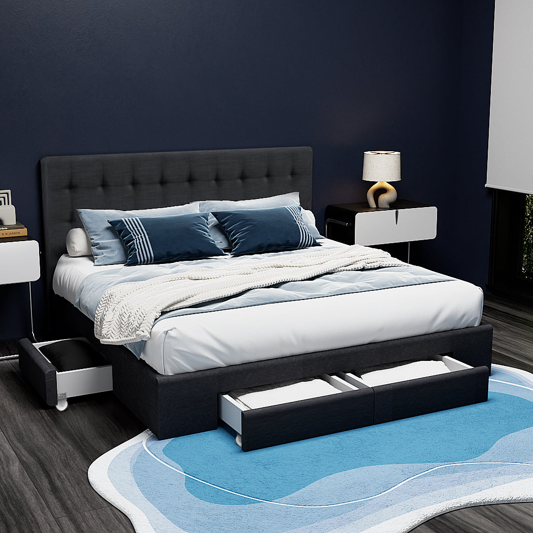 Trinity Double Bed Frame With Storage Drawers Charcoal