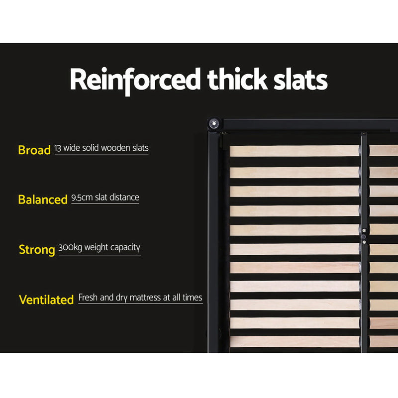 Reinforced thick wooden slats on Trinity King Storage Bed Frame with Drawers – Charcoal, showing durability and ventilation features