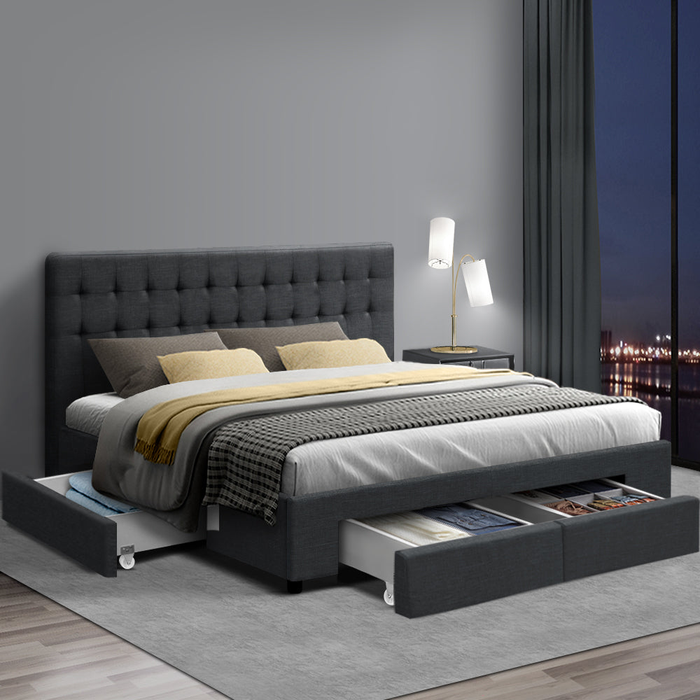 Trinity King Storage Bed Frame with Drawers – Charcoal